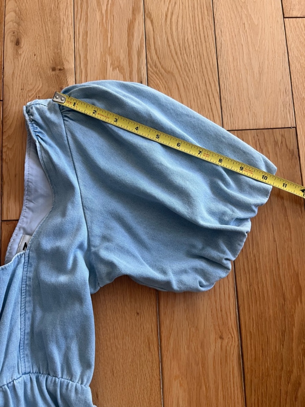 Show Me Your Mumu Smitten Babydoll Puff Sleeve Denim Dress Sky Blue Size Small - Picture 6 of 11